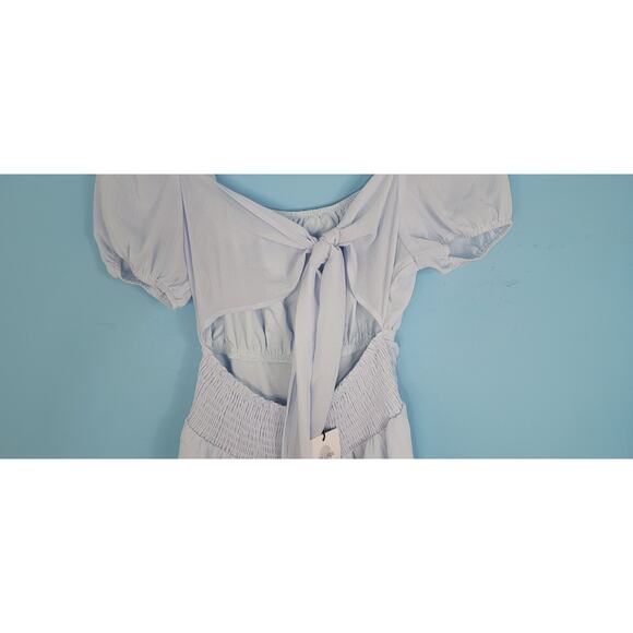 Tie Back Square Neck Short Puff Sleeve Summer Dress A-Line Size Small - Picture 5 of 7